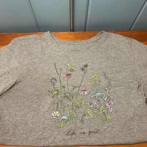 Misses Life Is Good Gray Floral short sleeve tee